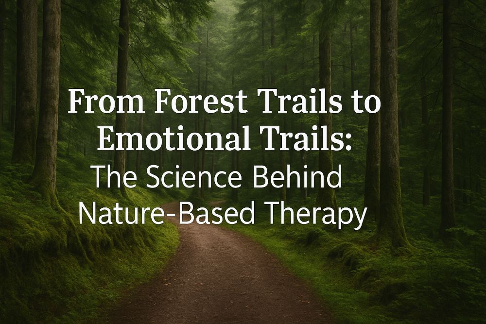 Forest trail surrounded by greenery, symbolizing nature-based therapy and emotional healing.